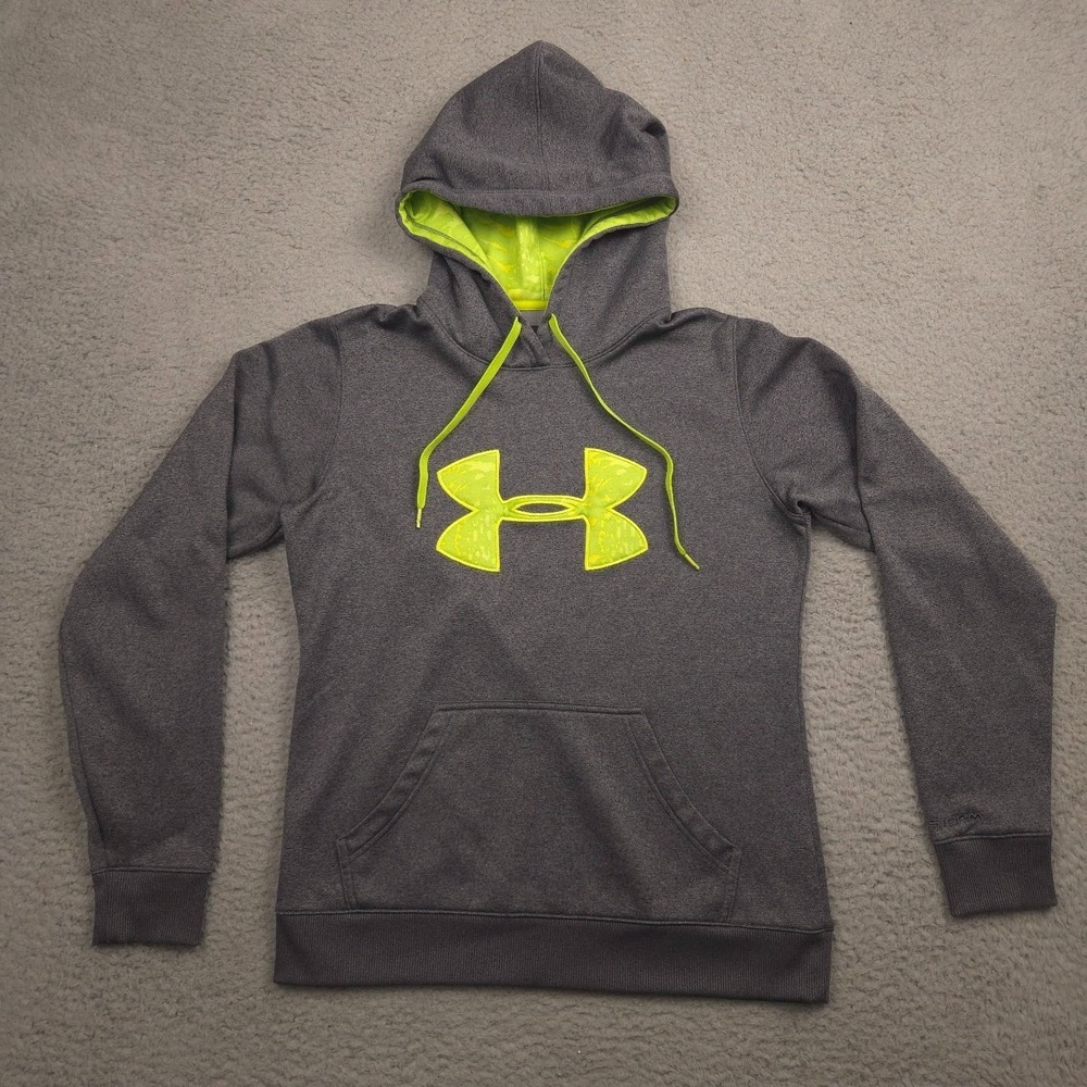 Under Armour UA Storm Hoodie Womens Small Gray Neon Yellow Pullover Sweatshirt